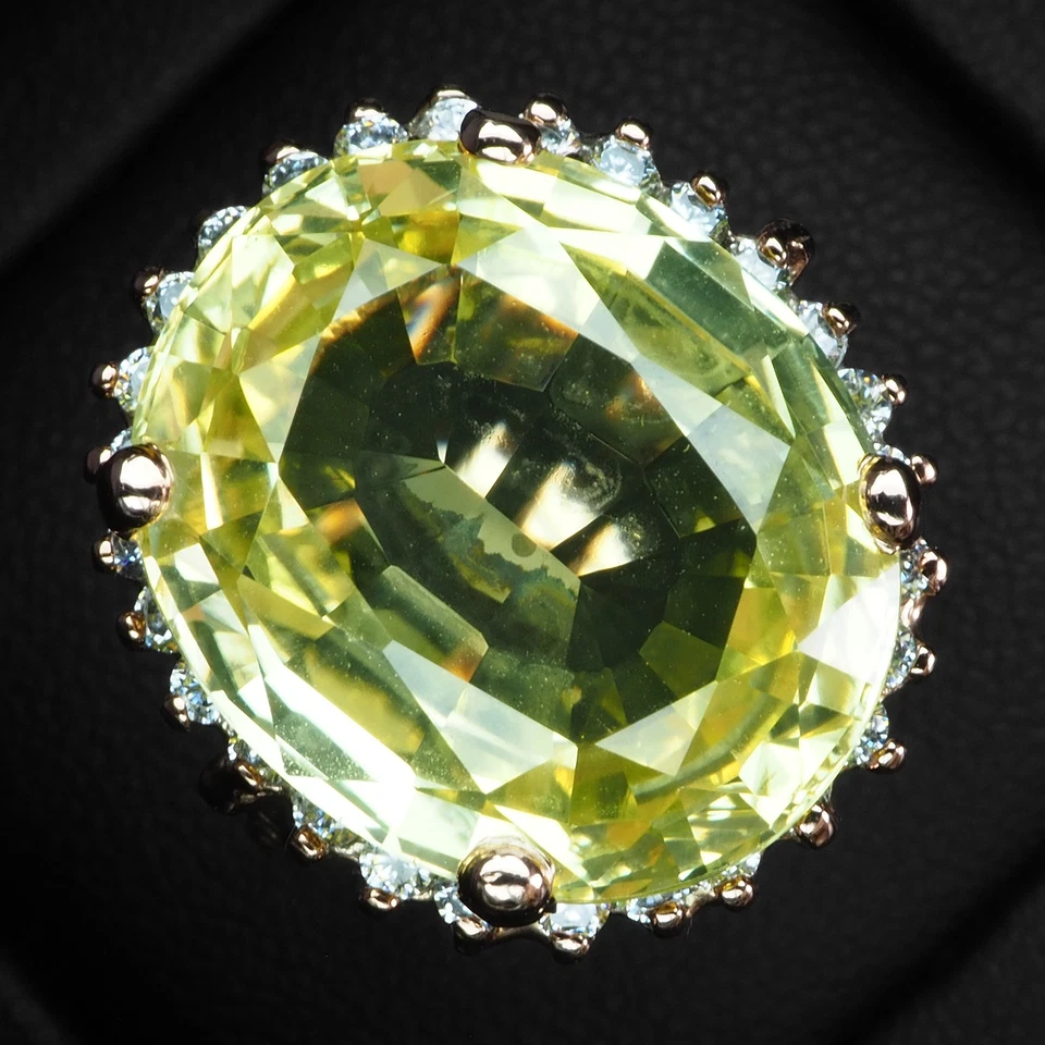 Anillos con halo de oro rosa de plata de ley 925 de 18,20 quilates con zafiro amarillo pálido Elíseo Foto 1 de 4