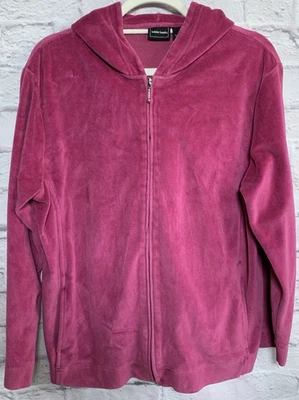 Chaqueta con capucha de terciopelo rosa brillante Bobbie Brooks para mujer con cremallera frontal talla M 10/12. Foto 1 de 4