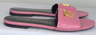 Tom Ford Womens Sandals Pink Size 7 Slide Logo-Plaque Crocodile-Effect Flat - Image 1 of 4