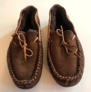 Bob Timberlake Men's Brown Leather Shearling Lined House Shoes Slippers Size 10W - Picture 1 of 10