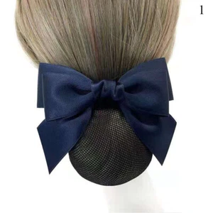 Women Satin Bow Hair Net Bun Snood With Bowknot Hair Cover Barrette Hair Clip - Picture 1 of 34