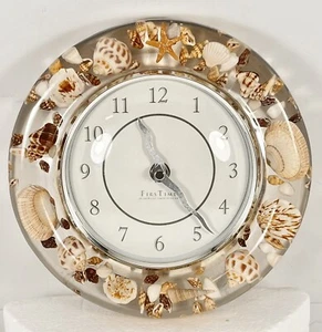 Seashells In Lucite Beach Ocean Cottage Sands of Time Wall Clock 8" Tested Works - Picture 1 of 5