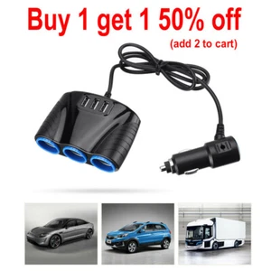 Cigarette Lighter Socket 3 USB Charger Splitter 12V Outlet Power Adapter for Car - Picture 1 of 7