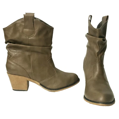 Charles Albert Boots Womens 10M Mocha Vegan Leather Modern Cowboy Western Slouch - Image 1 of 4