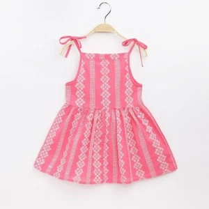 Vestito Primavera Estate Stampa Righe Floreali Rosa e Bianco Bambina Carino Nuovo con etichette - Foto 1 di 4