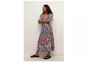 Arabella Pink Animal Square Neck Tie Sleeve Midi maxi Dress Oasis S BNWT £49 - Picture 1 of 5