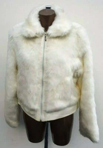 Women's Yazz White Faux bomber Jacket Winter Shaggy faux fur .Faux leather hem - Picture 1 of 6