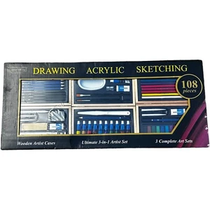 Wonder & Weiss Complete Drawing Sketch Acrylic Art Set 108 Pieces Wooden Case - Picture 1 of 9