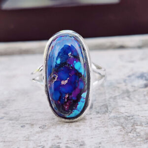 Purple Copper Turquoise gemstone 925 sterling silver Mother's Day Gift ring M-83