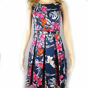 Eliza J Floral Sleeveless Belted Fit & Flare Dress Blue Multicolor Size 0P - Picture 1 of 9