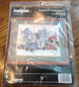 Janlynn Counted Cross Stitch Needlepoint Cat In The Window 1991 #125-19 - Picture 1 of 3