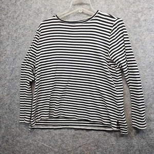 J. Jill Women's Black White Striped Pima Cotton Hi Low Hem T Shirt Size Petite M - Picture 1 of 5
