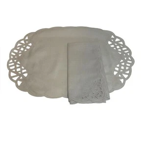 Vintage Ivory Cream Oval Scalloped Battenburg Placements Napkins Setting for 4 - Picture 1 of 5