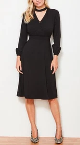 Sosandar Black Choker V Neck Dress Long sleeves Size 14 - Picture 1 of 4