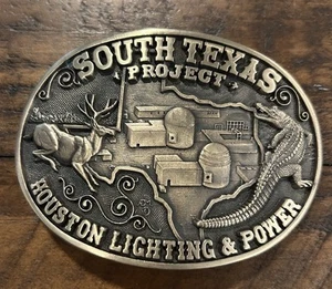 South Texas Project Houston Lighting & Power Belt Buckle, Complete & Functional - Picture 1 of 5