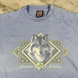 Rare VTG 3D EMBLEM Authentic Genuine Sportswear Nature Wolf T-Shirt Blue XL - Picture 1 of 10
