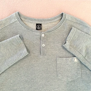 Volcom Mens Medium Long Sleeve Henley Shirt Blue/Aqua Heather Cotton Poly Casual - Picture 1 of 7
