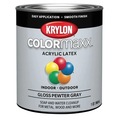 Krylon COLORmaxx Acrylic Latex Brush On Paint 32oz Gloss Pewter Gray - Image 1 of 4