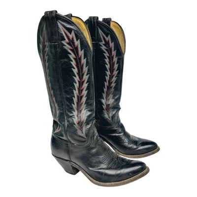 Abilene Western Boots Womens US 7.5M Black Leather Block Heel Mid Calf Pull On - Image 1 of 4