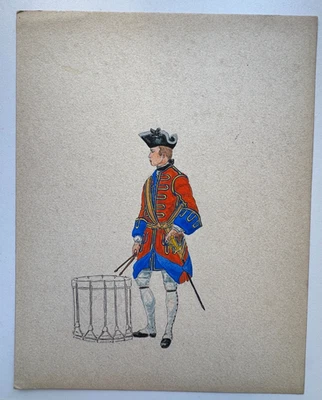 Antique 19th C French Gouache Painting on Paper Napoleonic Military Uniform 8x10 - Image 1 of 4