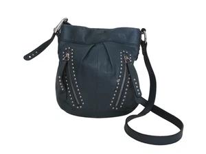 B Makowsky Slate Blue Leather Crossbody Purse - Picture 1 of 12