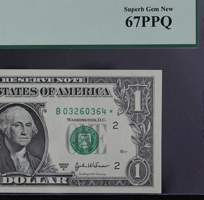 $1 2003A Star PCGS67 PPQ Federal Reserve Note B03260364* series A, New York B2 - Image 1 of 4