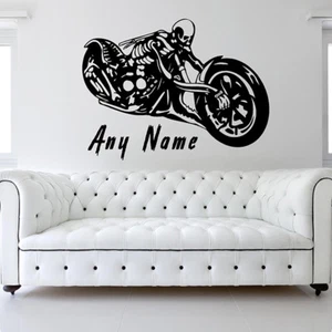 Adesivi Murali NOME PERSONALIZZATO SCHELETRO MOTO WALL ART DECAL STICKERS N71 - Foto 1 di 4