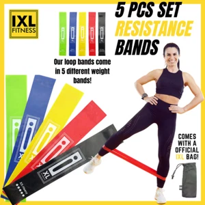 5-Piece Latex Resistance Loop Bands Set – Gym Workout Exercise for Home Fitness - Picture 1 of 30