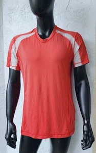 Vtg Lululemon Olympia Tee Metal Vent Tech Shirt V-neck  Silverescent  Red Orange - Picture 1 of 5