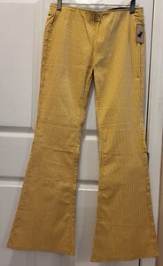 Newbury Kustom Women's YELLOW Stretchy Stripped Bell-Bottom Pants, Sz: Large NWT - Picture 1 of 9