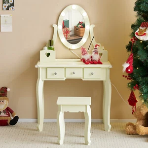 Kids Vanity Set Pretend Play Princess Makeup Desk Dressing Table and Stool Set - Picture 1 of 17