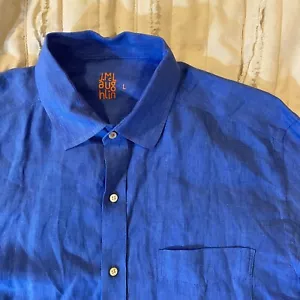 J McLaughlin Shirt Mens Large Chambray Blue Linen Button Up Long Sleeve - Picture 1 of 10