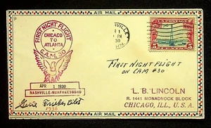 1930 piloto Gene Fricks autógrafo original en portada primer vuelo nocturno - Imagen 1 de 1