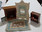 Dollhouse Living Room Furniture Set Fireplace Mirror TV Phone Rug Desk