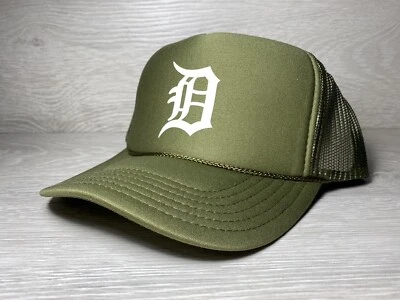 底特律汽车城军队绿色帽子 5 面板高冠卡车司机小背包复古 — 第 1/2 张图片