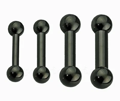 10g 8g 6g 4g Black Titanium Anodized 316L Surgical Steel Tongue Ring Barbell - Image 1 of 3