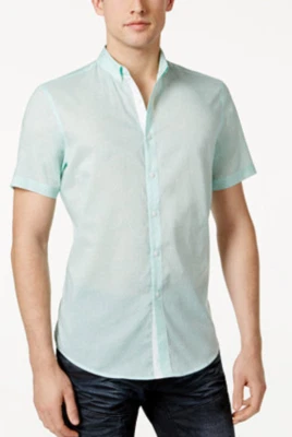I.N.C. Men's Micro-Geometric Print Shirt, Aqua, Size S - Image 1 of 4