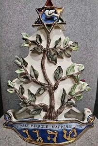Heather Goldminc Ceramic Hanukkah & Christmas Tree 9 Candle Holder Blue Sky Corp - Picture 1 of 17