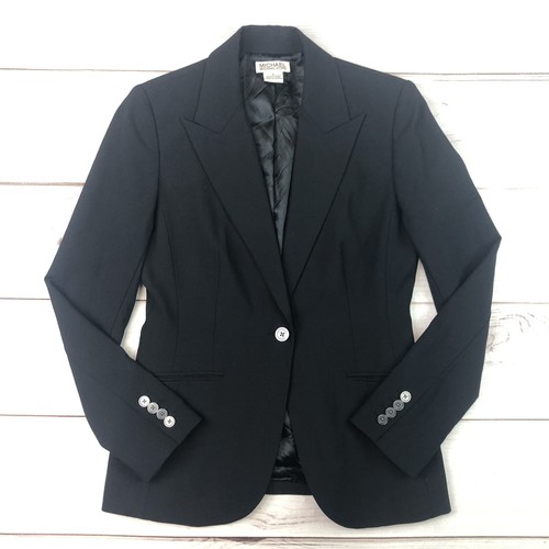 Cappotto blazer Michael Kors donna 6 misto lana nera elasticizzato 1 bottone $130