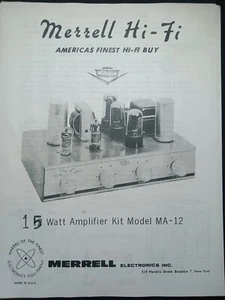 Merrell HiFi MA-12 Amplifier Service Manual Operating Assembly Manual Photocopy - Picture 1 of 3