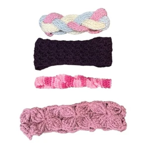 HANDMADE CROCHET KNIT HEADBANDS SET OF 4 PINK PURPLE WOMEN KIDS CROCHETED - Picture 1 of 6