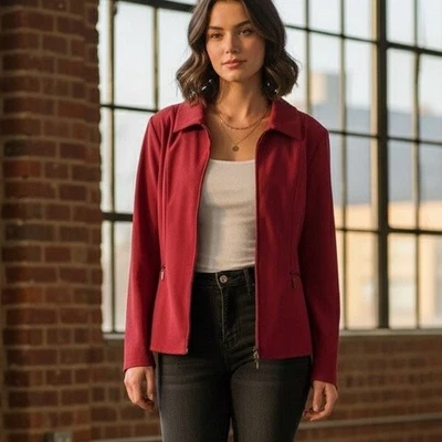 Blazer chaqueta Tradition acogedora roja tejida cepillada con cremallera para mujer talla 14 Foto 1 de 4