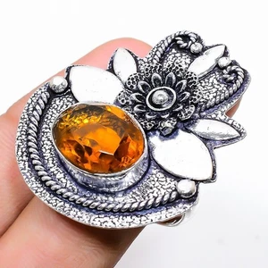Yellow Citrine Gemstone Handmade 925 Sterling Silver Jewelry Adjustable Ring - Picture 1 of 1