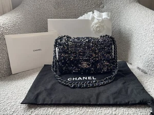 Chanel Classic/Timeless Mini Flap Bag Navy Sequin Silver Hardware - Picture 1 of 15
