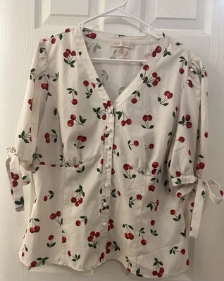 Bella Poque 🍒 2XL Blanco Cereza Sweetheart Rockabilly Coquette Manga Corbata PLUS Foto 1 de 4