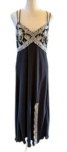 Elegant Black Chiffon Long Maxi Full Slip Dress Nightgown Lingerie - Picture 1 of 7