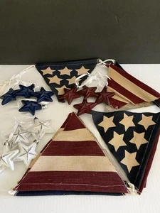 July 4th Patriotic Fabric Pennant Banner Indoor/Outdoor Plastic Star Ornaments - Picture 1 of 9
