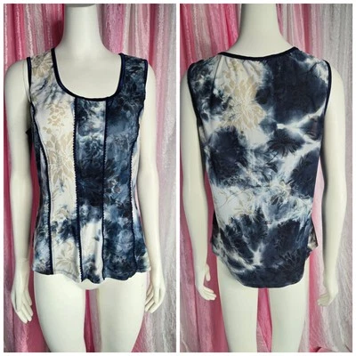 Dressbarn Blue Black Tye-dye Floral Burnout Velvet Tank Top Size XL  - Image 1 of 4