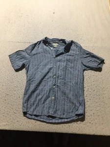 Weatherproof Vintage Washable Linen Shirt Mens L Large Blue Striped Short Sleeve - Picture 1 of 9