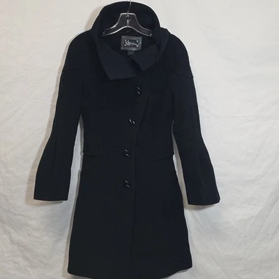 Casaco Mackage mistura de lã cashmere preto couro aparado tamanho XS - Imagem 1 de 4